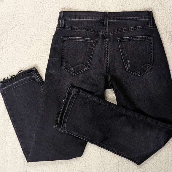 EUC Current/Elliott washed black raw/cuffed hem distressed straight leg cropped - Picture 2 of 10